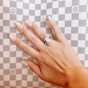 Sterling Silver Genuine Larimar and CZ Ring size 7